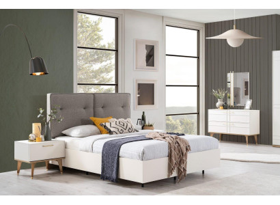 Schlafzimmer Garnitur Doppelbett Komplette Bett Weiß Stoff 3tlg Modern