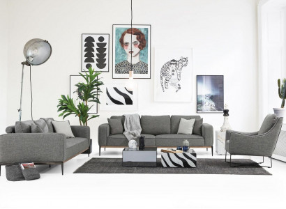 Sofagarnitur 431 Sitzer Sofa Modern Stoff Set Grau Gruppe Wohnzimmer