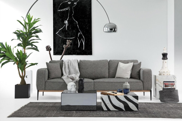 Sofagarnitur 431 Sitzer Sofa Modern Stoff Set Grau Gruppe Wohnzimmer