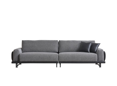 Grauer Wohnzimmer Dreisitzer Luxus Polstermöbel Designer Holzgestell 