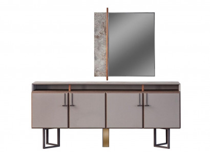 Garnitur Sideboard mit Spiegel Anrichte Schrank Holz Kommode Grau