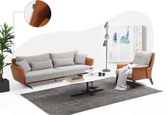 Sofagarnitur 31 Sitzer Wohnzimmer Sofa Orange Stoff Sessel Dreisitzer