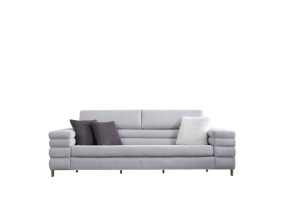 Grauer Dreisitzer Luxus 3-er Sofa Wohnzimmer Möbel Holzgestell Couch