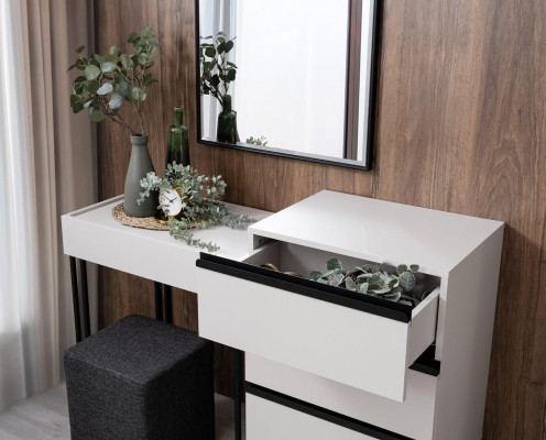 Schminktisch Frisiertisch Konsoletisch Kommode Spiegel Set 3tlg Weiß