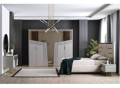 Modern Schlafzimmer Set Luxus Bett 2x Nachttische Kleiderschrank 6tlg.