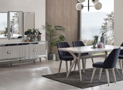 Esszimmer Luxus Essgruppe Garnitur Esstisch Set 9tlg Grau Holz Tisch