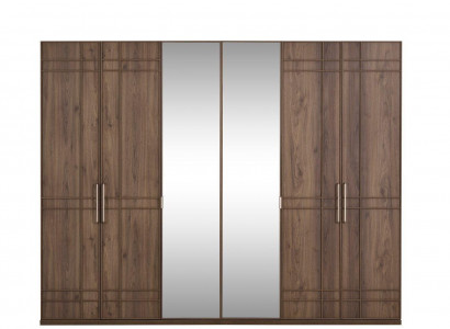 Kleiderschrank Schlafzimmerschrank Schrank Braun Holz Spiegel 6 Türen