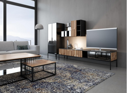 Wohnwand TV Ständer RTV Lowboard Vitrine Holz Modern Braun Wohnzimmer Wohnwand TV Ständer RTV Lowboard Vitrine Holz Modern Braun Wohnzimmer