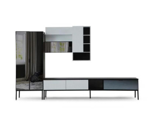 Wohnwand TV Ständer RTV Lowboard Vitrine Holz Modern Weiß Wohnzimmer