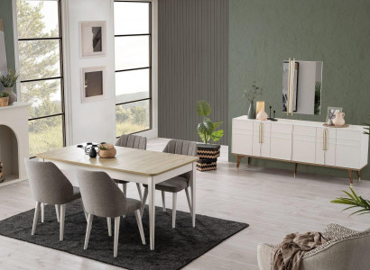 Essgruppe Esszimmermöbel Set 9tlg Esszimmer Esstisch Stühle Holz Weiß