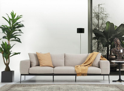 Dreisitzer Sofa 3 Sitzer Sofas Beige Stoff Wohnzimmer Luxus Modern Neu