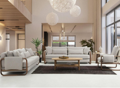 Sofagarnitur 431 Sitzer Sessel Modern Stoff Grau Set Wohnzimmer Gruppe