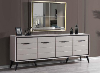 Weiße 4-türige Esszimmer Kommode Designer Anrichte Luxus Glas Spiegel