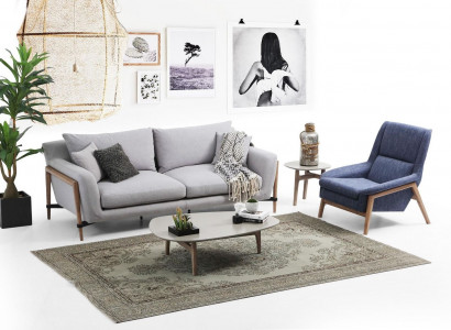 Sofagarnitur 2 Sitzer Sessel Zweisitzer Stoff Sofas Modern Design Grau