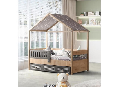 Bettrahmen Kinderbett 200 cm HolzBett Kinderzimmer Bettgestelle Grau
