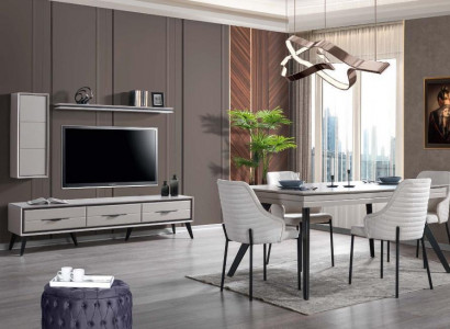 Moderne Weiße Esszimmer Garnitur Lowboard 6x Stühle Esstisch Regal 10tlg