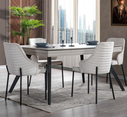 Weiße Esszimmer Garnitur Luxuriöse 6x Polsterstühle Rechteckiger Tisch