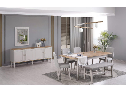 Essgruppe Esszimmermöbel Set 8tlg Esszimmer Esstisch Stühle Holz Grau