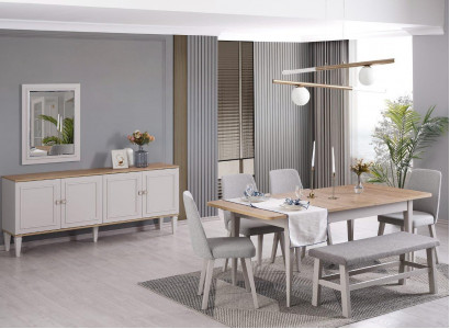 Essgruppe Esszimmermöbel Set 8tlg Esszimmer Esstisch Stühle Holz Grau