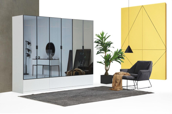 Kleiderschrank Schrank Holz Modern Weiß Spiegel Kleider Schlafzimmer