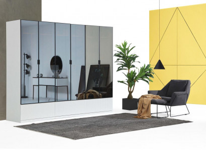 Kleiderschrank Schrank Holz Modern Weiß Spiegel Kleider Schlafzimmer