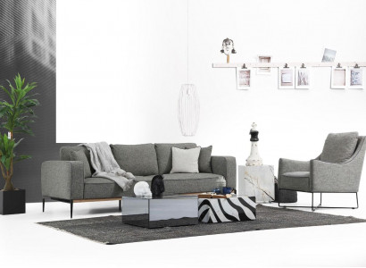 Sofagarnitur 2 Sitzer Sessel Zweisitzer Stoff Sofas Modern Design Grau