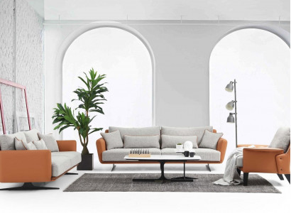 Komplette Couchgarnitur Sofagarnitur Sofa 321 Sitzer Stoff Orange