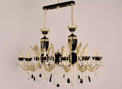 Deckenleuchte Luxus Kronleuchter Deckenlampe Luster Kristall Schwarz Lampe