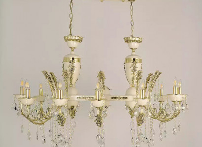 Lampe Deckenleuchter Luxus Kronleuchter Deckenlampe Lüster Beige Kristall