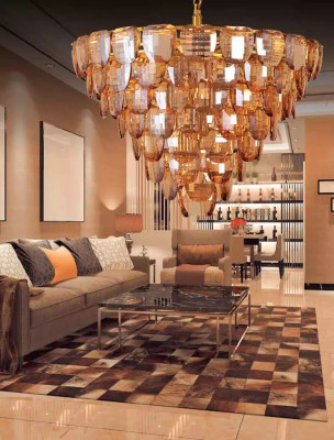 Kronleuchter Klassiker Lampe Wohnzimmer goldfarbene Kristall Deckenleuchte