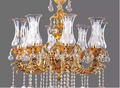 Lüster Luxus Deckenleuchter Gold Kronleuchter Deckenlampe Kristall Art