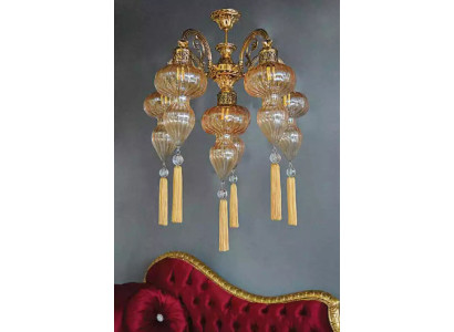 Lüster Deckenleuchter Kronleuchter Deckenlampe Lampen Glas Gelb Modern