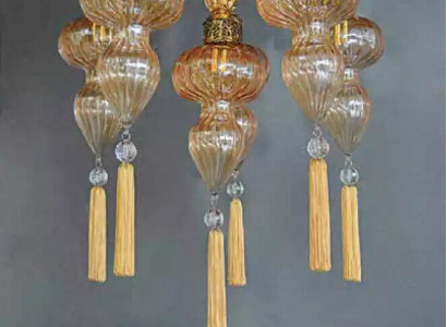 Lüster Deckenleuchter Kronleuchter Deckenlampe Lampen Glas Gelb Modern