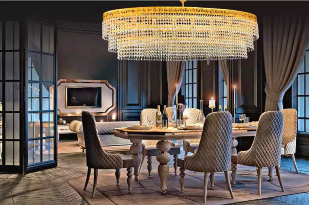 Luxus Lüster Deckenleuchter Gold Kronleuchter Deckenlampe Kristall Art