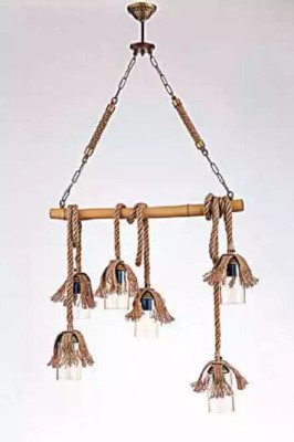 Lampe Deckenleuchter Lüster Kronleuchter Deckenlampe Bambus Glas Braun