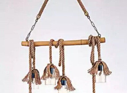 Lampe Deckenleuchter Lüster Kronleuchter Deckenlampe Bambus Glas Braun