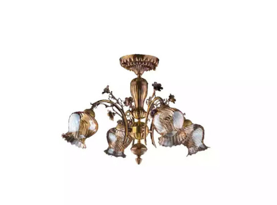 Deckenleuchter Blumen Lüster Kronleuchter Deckenlampe Lampe Glas Braun