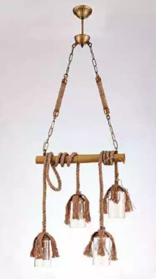 Lampe Bambus Deckenleuchter Lüster Kronleuchter Deckenlampe Glas Braun