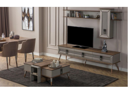 Designer Wohnzimmer Garnitur TV-Ständer Holz Regale Couchtisch RTV Neu