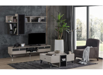 Wohnzimmer Set Designer RTV-Ständer Luxus Holz Regale Couchtisch 3tlg