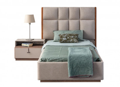 Beige Kinderzimmergarnitur Designer Einzelbett Holz Nachttisch 2tlg Set