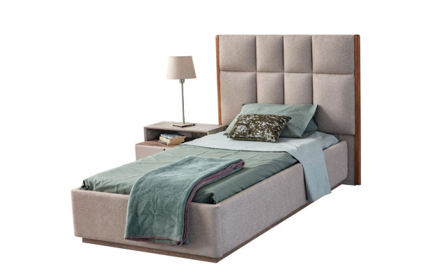 Beige Kinderzimmergarnitur Designer Einzelbett Holz Nachttisch 2tlg Set