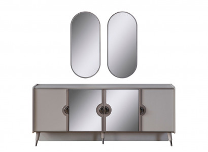 Graue Möbel Garnitur Designer 4-türiges Sideboard Exklusive Spiegel 3tlg