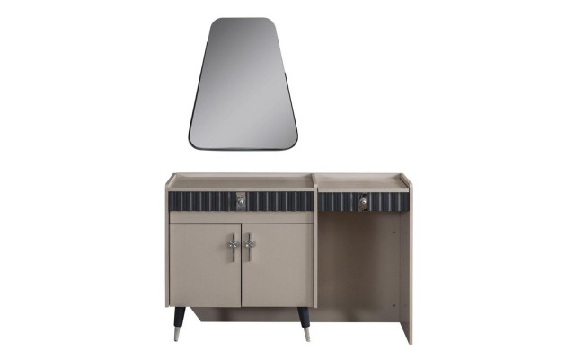 Beiger Schminktisch Holz Kosmetiktisch Designer Konsole Spiegel 2tlg