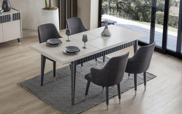 Grauer Esstisch Robuster Esszimmer Designer Holztisch Luxuriöse Möbel