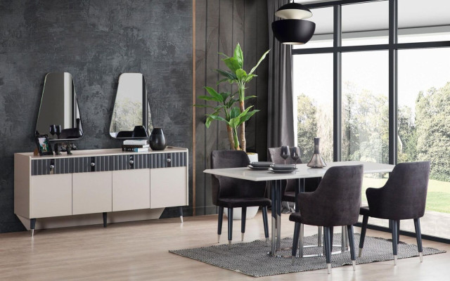 Grauer Esstisch Robuster Esszimmer Designer Holztisch Luxuriöse Möbel