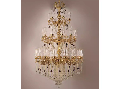 Luxus Deckenleuchte Gold Kronleuchter Deckenlampe Lüster Kristall 130x280cm