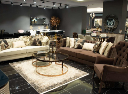 Sofagarnitur Dreisitzer Sessel Stoffsofa Polstersofa Braun Set Sofas