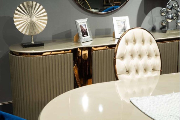 Essecke Luxus Esszimmer Essgruppe Esstisch Beige Set 7tlg Holz Stühle