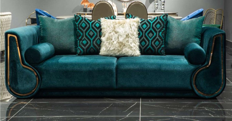 Dreisitzer Stoffsofa Sofa 3 Sitzer Polstersofa Modern Design Grün Neu